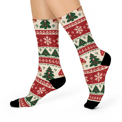 Mushroom Fair Isle Christmas Mushroom Cushioned Crew Socks