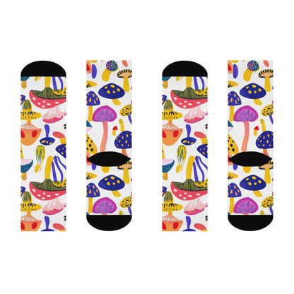 Bold Color Mushroom Collage Crew Socks
