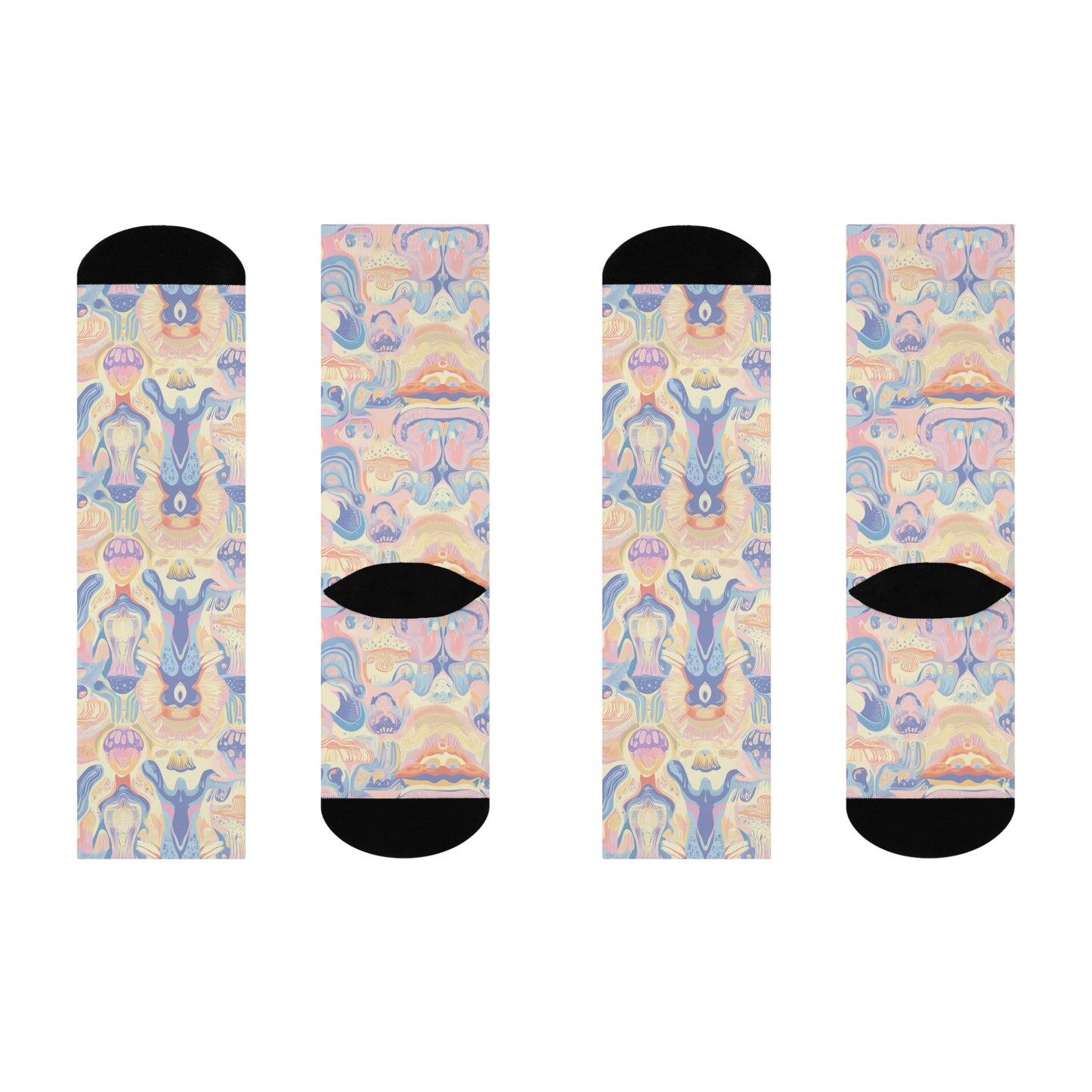 Mushroom Socks For Festival Season | Cushioned Crew Socks | Pastel Multicolor | Beige 005