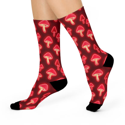 Crimson Neon Mushroom Crew Socks