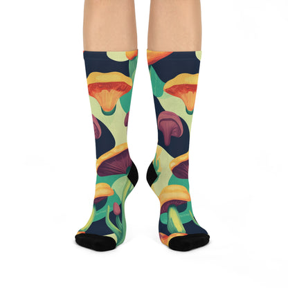 Green Abstract Mushroom Crew Socks