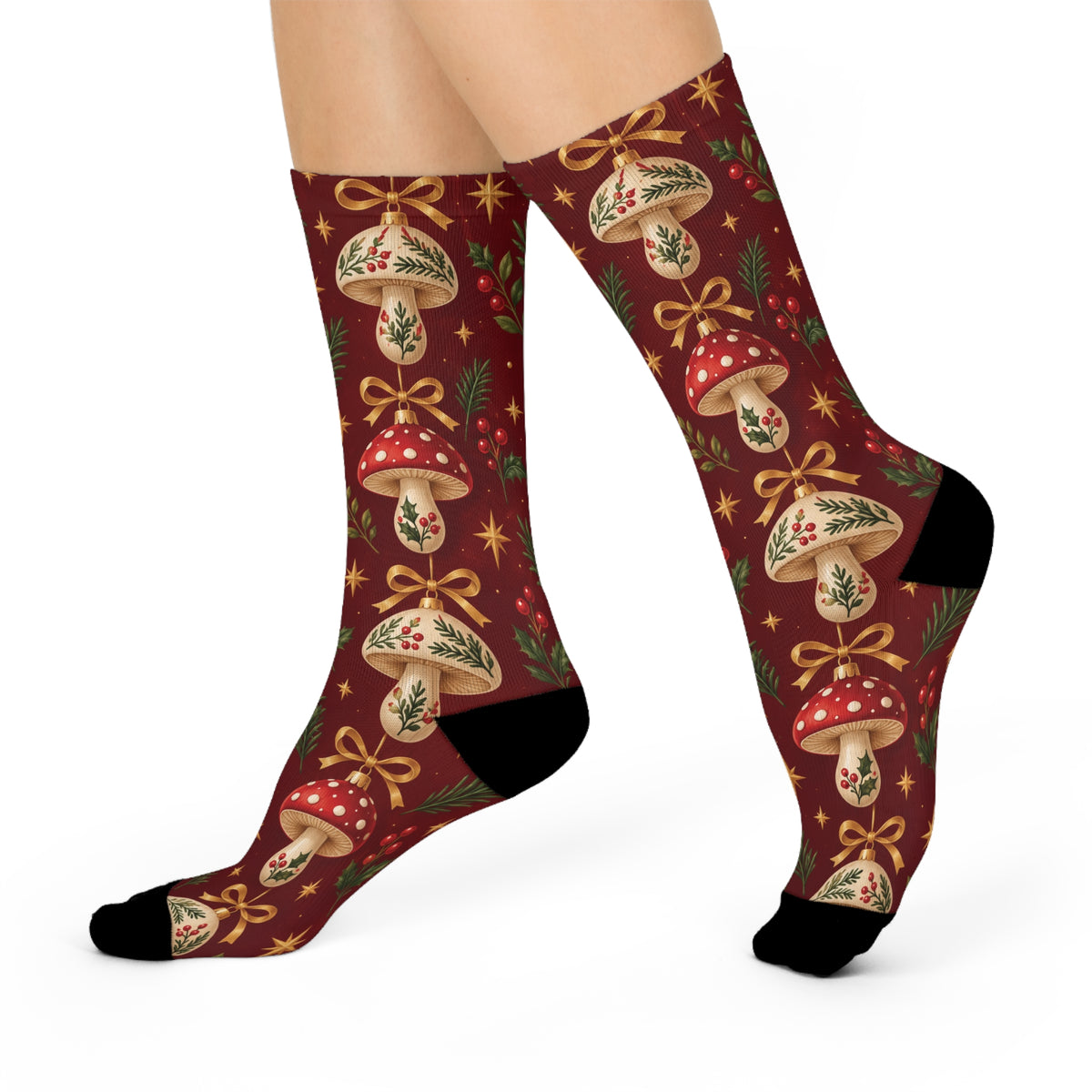 Mushroom Ornament Party Christmas Mushroom Cushioned Crew Socks