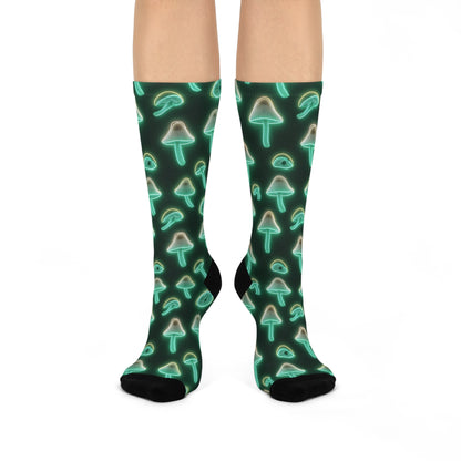 Emerald Neon Mushroom Crew Socks