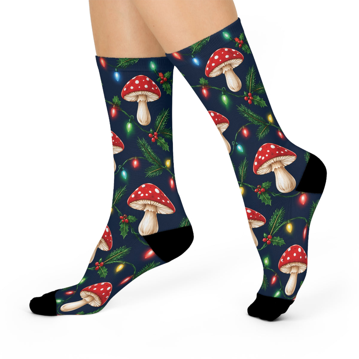 Twinkle Light Morels Christmas Mushroom Cushioned Crew Socks