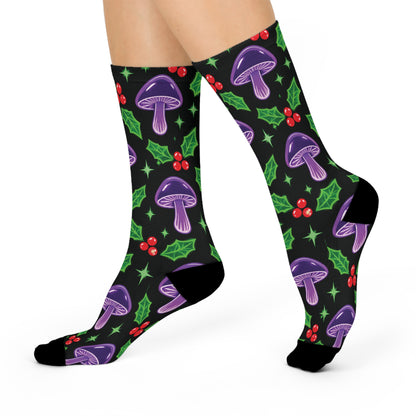 Electric Holly Christmas Mushroom Cushioned Crew Socks