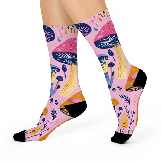 Mushroom Cushioned Crew Socks | Pink 002