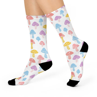 Pastel Sketch Mushroom Crew Socks