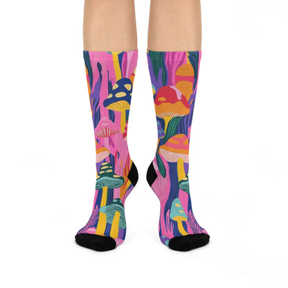 Pink Psychedelic Mushroom Crew Socks