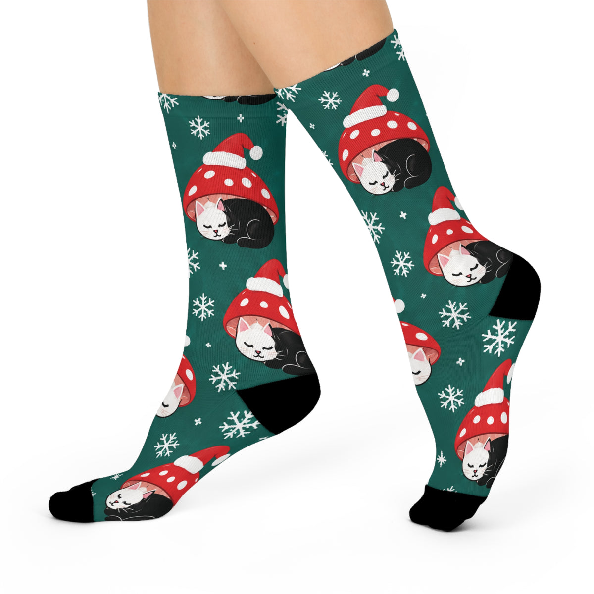 Holiday Cat Nap Christmas Mushroom Cushioned Crew Socks