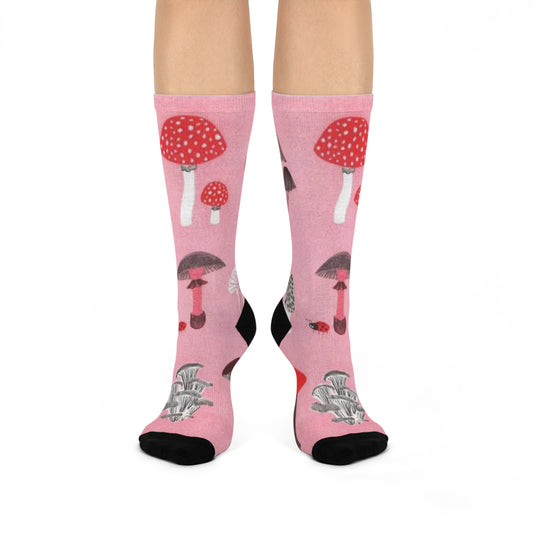 Mushroom Cushioned Crew Socks | Pink 014