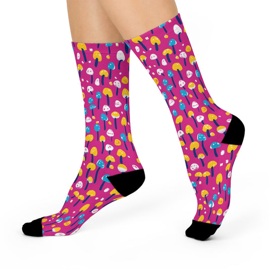 Mushroom Cushioned Crew Socks | Pink 010