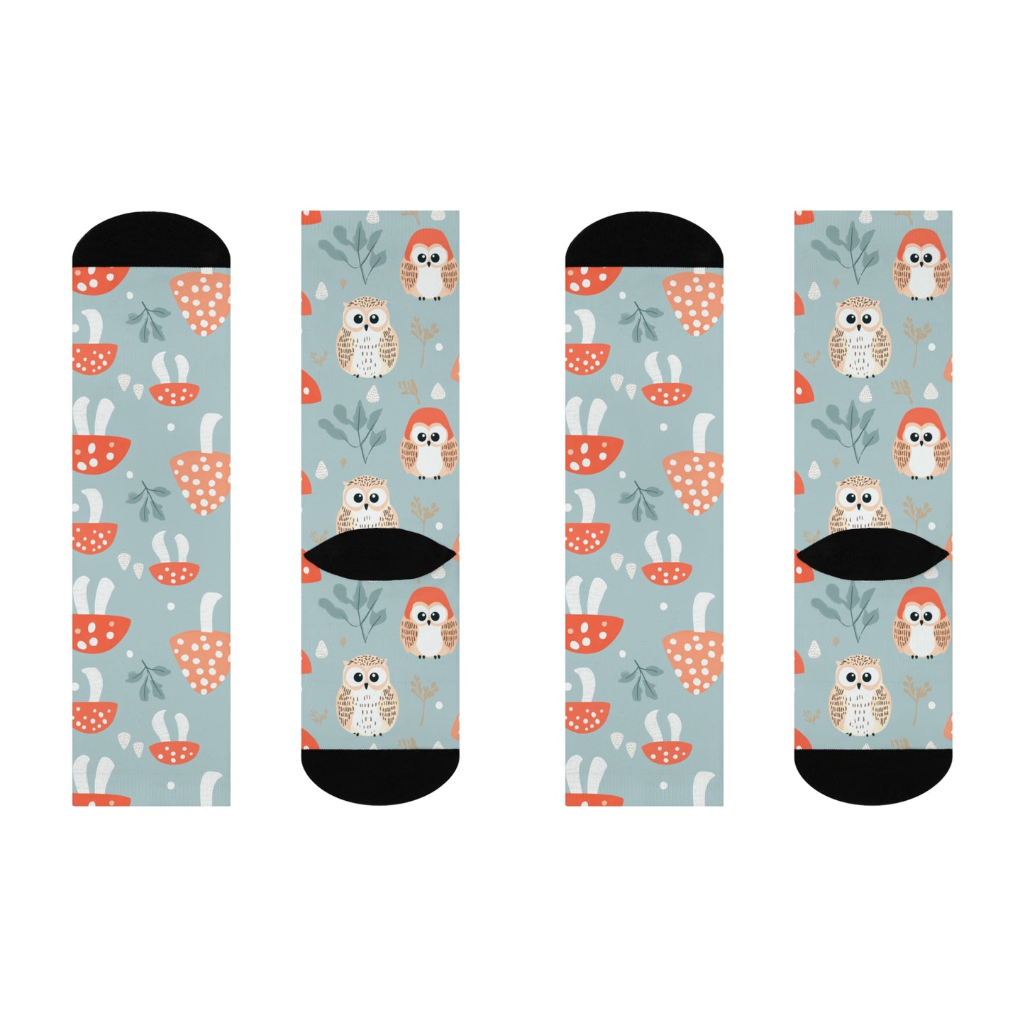 Mushroom Cushioned Crew Socks | Blue 018 | Owls