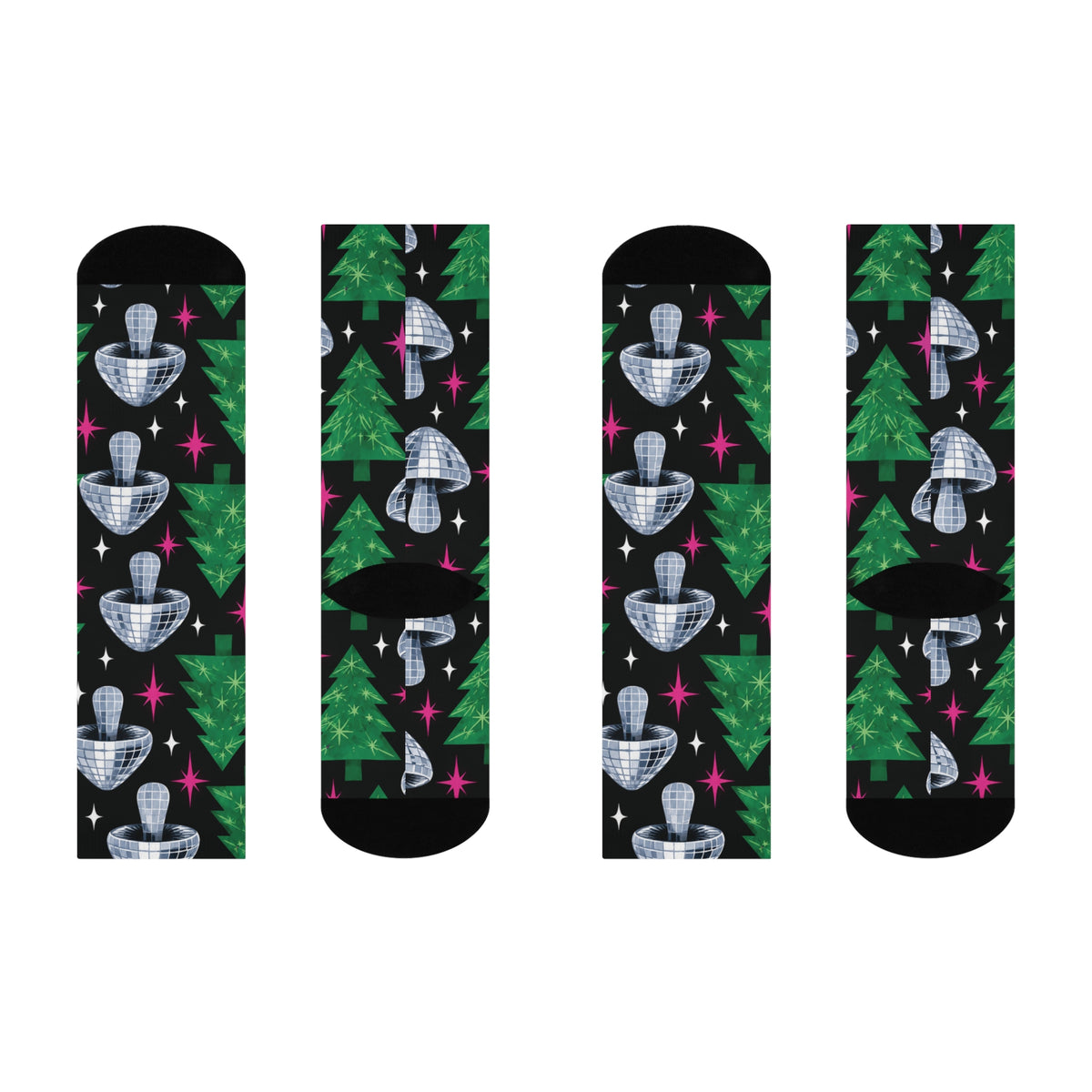 Disco Evergreen Christmas Mushroom Cushioned Crew Socks