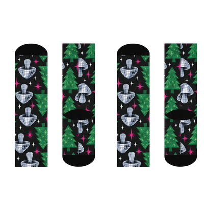 Disco Evergreen Christmas Mushroom Cushioned Crew Socks