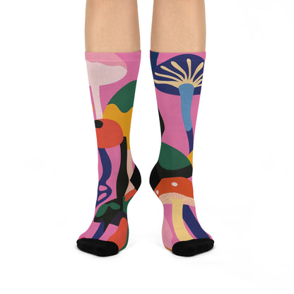 Pink Abstract Mushroom Crew Socks