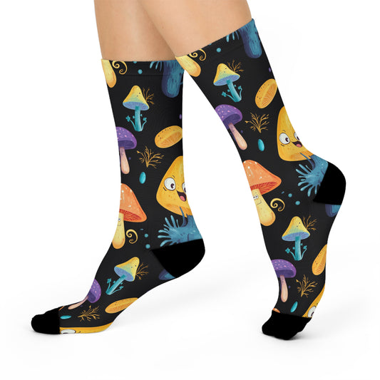 Mushroom Cushioned Crew Socks | Black 018