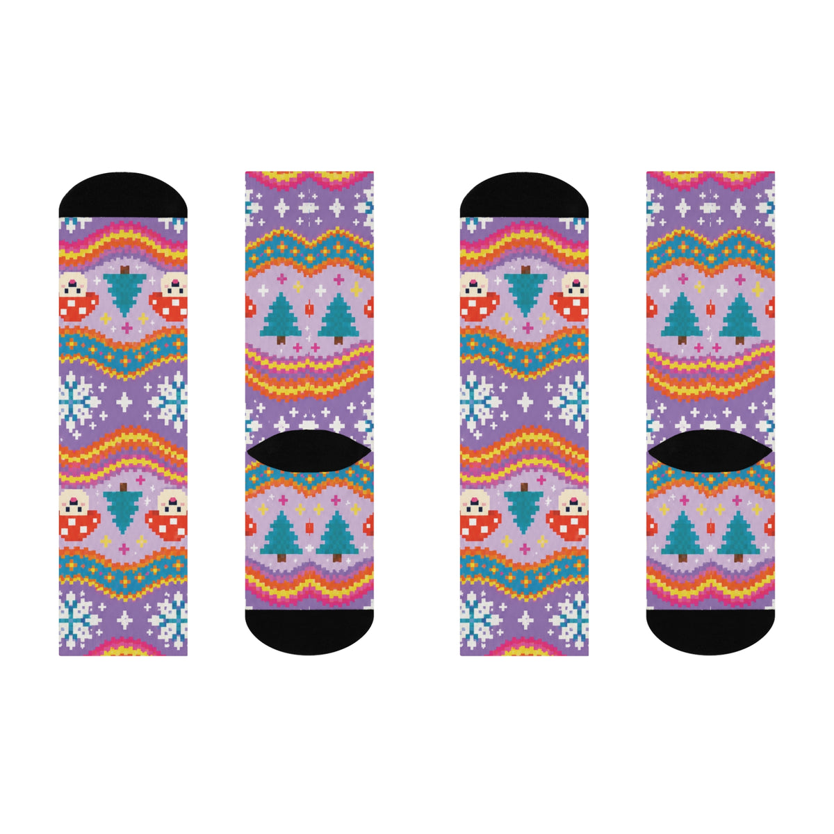Retro Christmas Waves Christmas Mushroom Cushioned Crew Socks