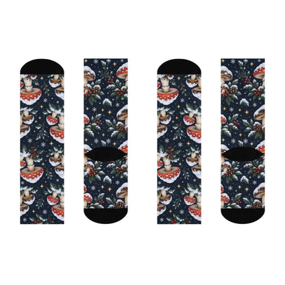 Midnight Snowcap Christmas Mushroom Cushioned Crew Socks