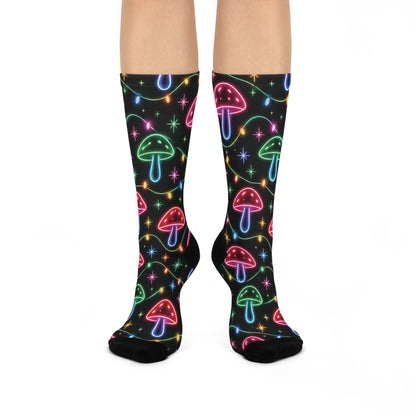 Neon Noel Christmas Mushroom Cushioned Crew Socks