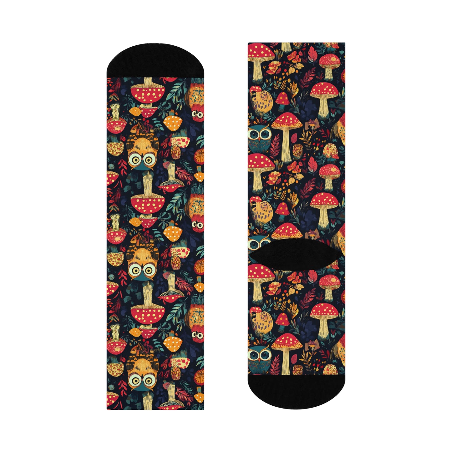 Mushroom Cushioned Crew Socks | Black 025 | Owls