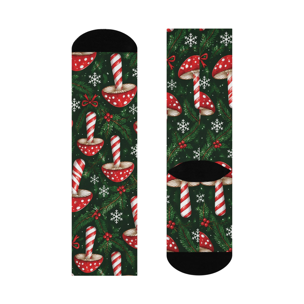 Peppermint Forest Christmas Mushroom Cushioned Crew Socks