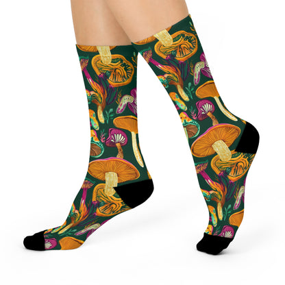 Deep Forest Jewel Mushroom Crew Socks