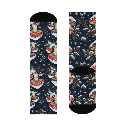 Midnight Snowcap Christmas Mushroom Cushioned Crew Socks