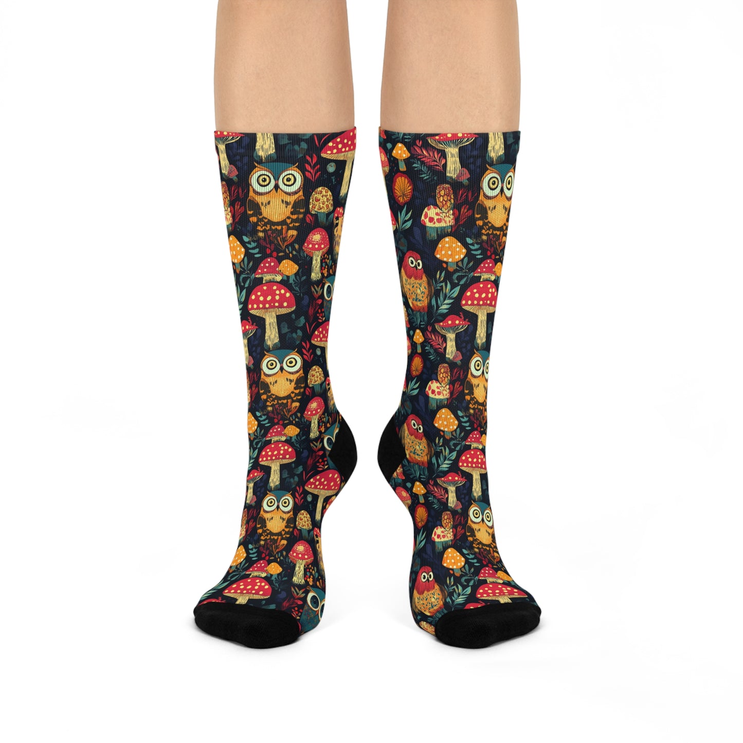 Mushroom Cushioned Crew Socks | Black 025 | Owls