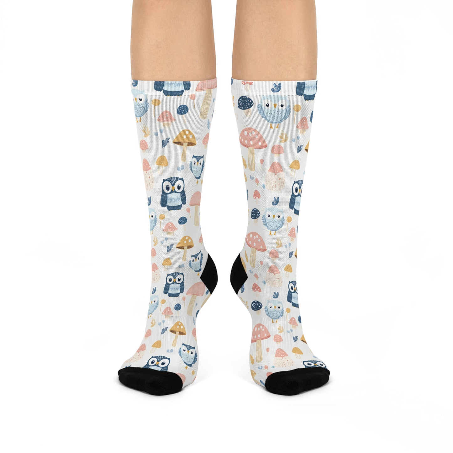 Mushroom Cushioned Crew Socks | White 024 | Owls