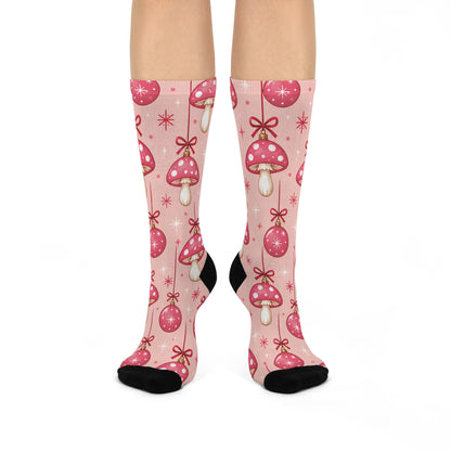 Pink Bauble Bloom Christmas Mushroom Cushioned Crew Socks