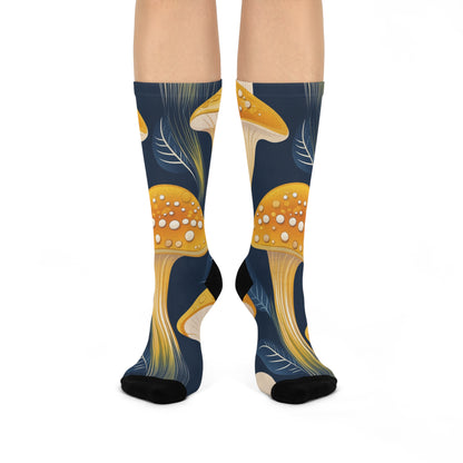Navy Golden Mushroom Crew Socks