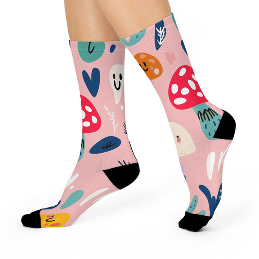 Mushroom Cushioned Crew Socks | Pink 003