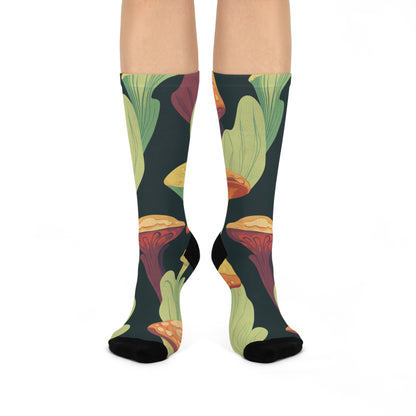 Midnight Flowing Mushroom Crew Socks