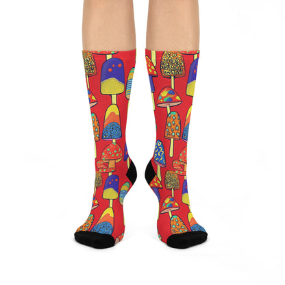 Red Pop Art Mushroom & Popsicle Crew Socks