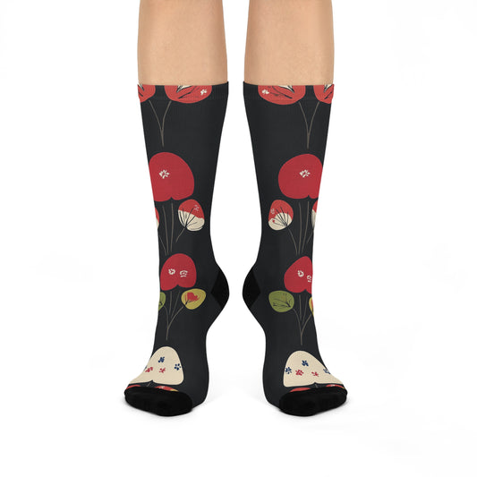 Mushroom Cushioned Crew Socks | Black 009