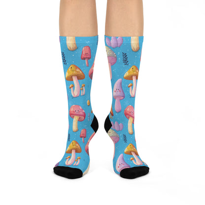 Sky Blue Mushroom Buddies Crew Socks
