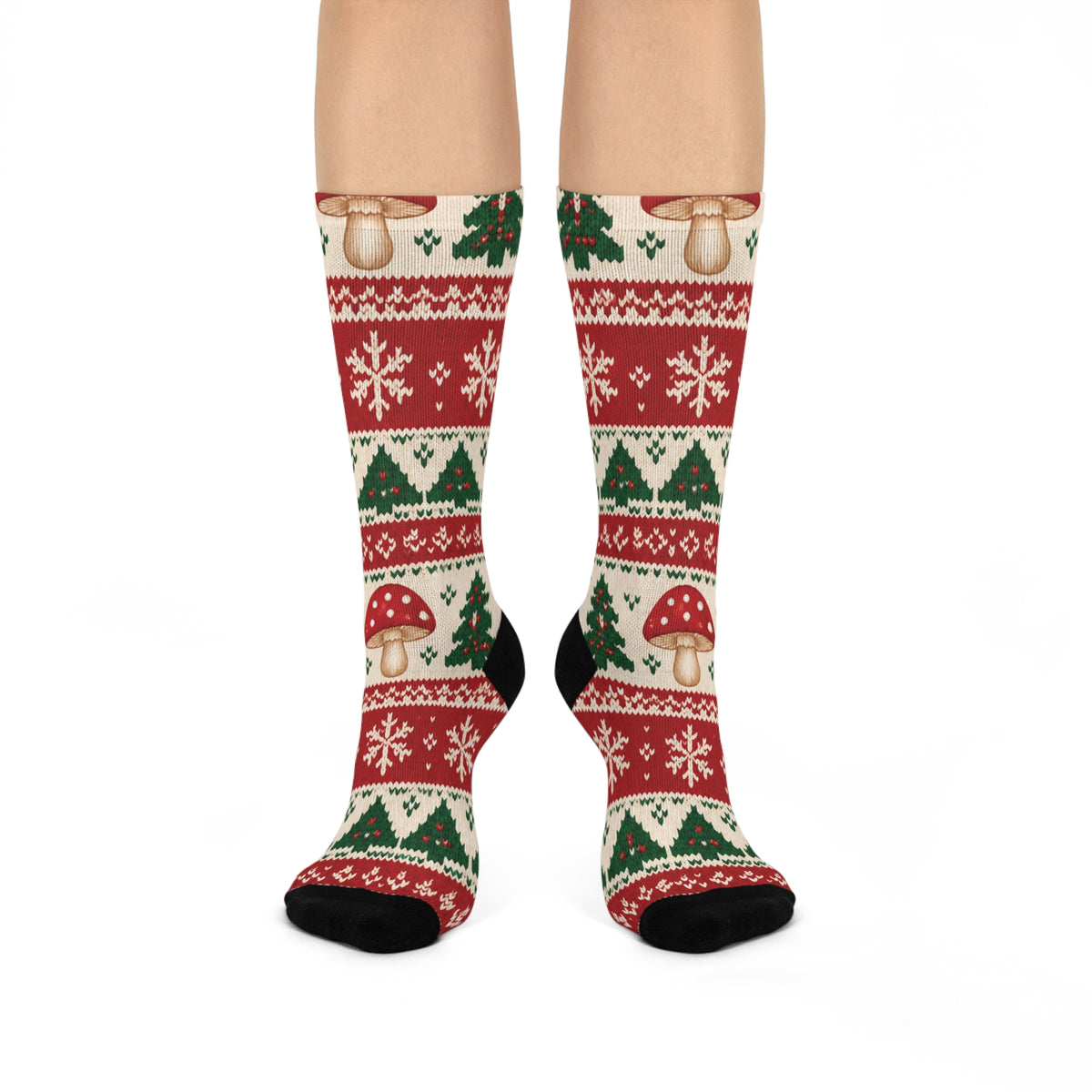 Mushroom Fair Isle Christmas Mushroom Cushioned Crew Socks