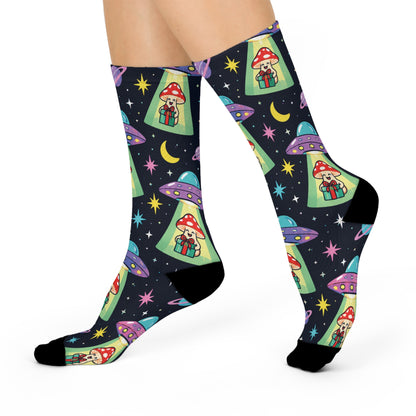 UFO Christmas Delivery Christmas Mushroom Cushioned Crew Socks