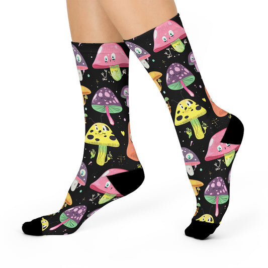 Mushroom Cushioned Crew Socks | Black 019