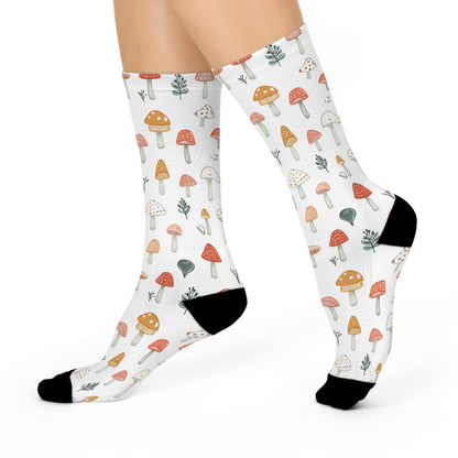 Tiny Earthtone Mushroom Crew Socks