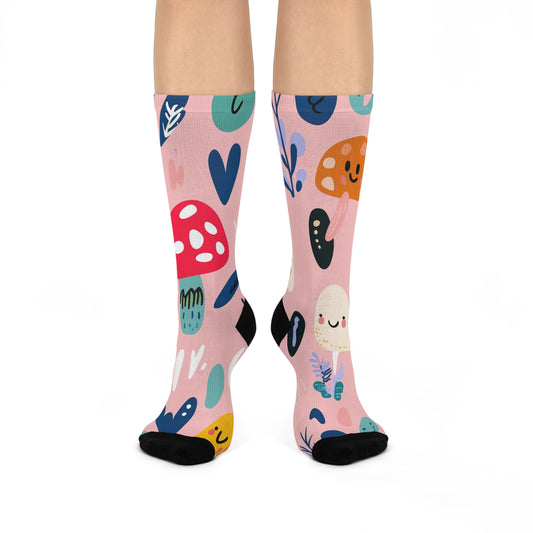 Mushroom Cushioned Crew Socks | Pink 003