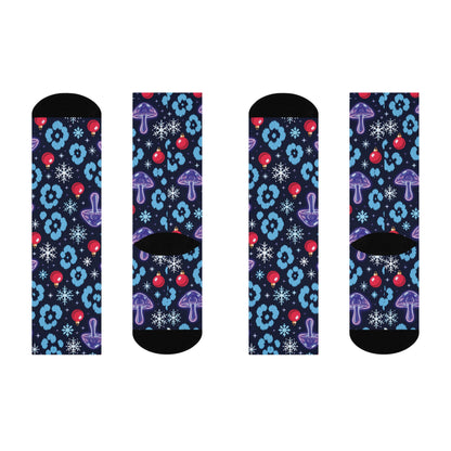 Electric Snow Leopard Christmas Mushroom Cushioned Crew Socks