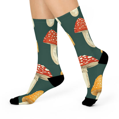 Dark Green Woodland Mushroom Crew Socks