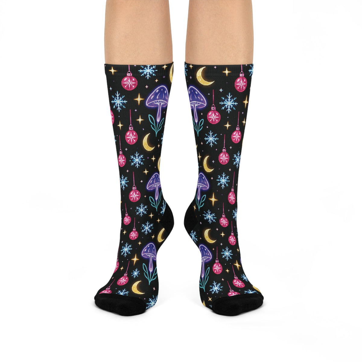 Mushroom Moon Party Christmas Mushroom Cushioned Crew Socks