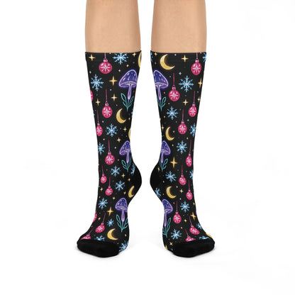 Mushroom Moon Party Christmas Mushroom Cushioned Crew Socks