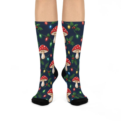 Twinkle Light Morels Christmas Mushroom Cushioned Crew Socks
