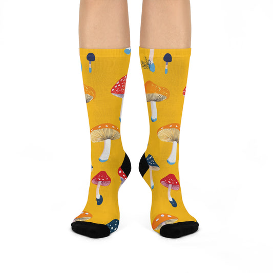 Mushroom Cushioned Crew Socks | Yellow 002