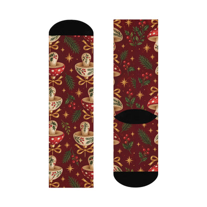 Mushroom Ornament Party Christmas Mushroom Cushioned Crew Socks