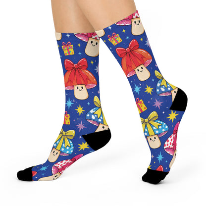 Gift Bow Shrooms Christmas Mushroom Cushioned Crew Socks