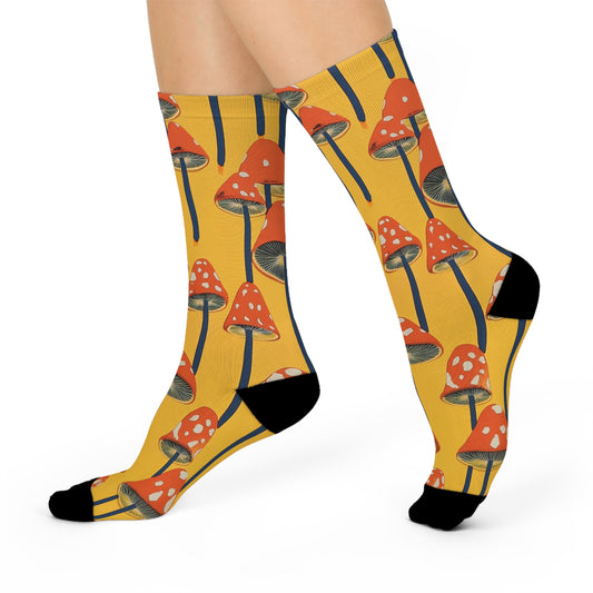 Mushroom Cushioned Crew Socks | Yellow 001